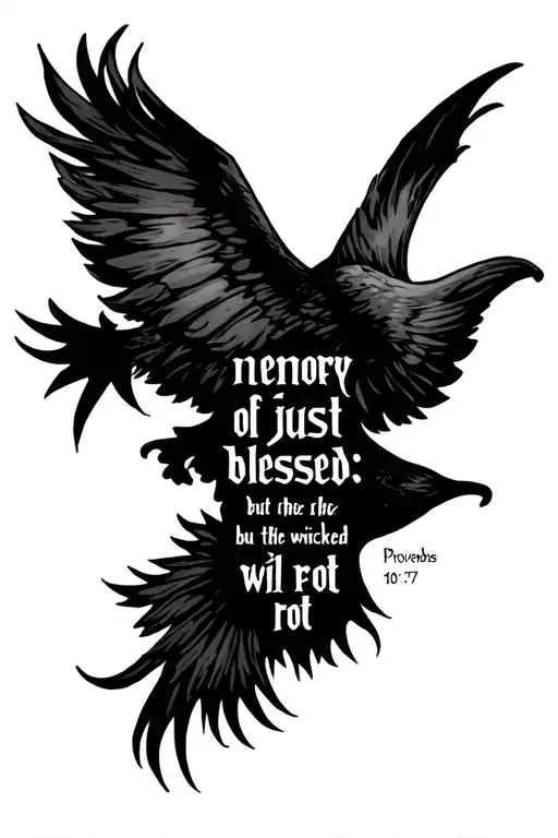 "The memory of the just is blessed: but the name of the wicked will rot." proverbs 10:17. written in gothic text tattoo design idea
