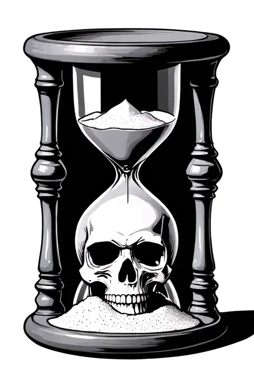 dark hourglass with sand and a skull as the base of the hourglass  tattoo design idea