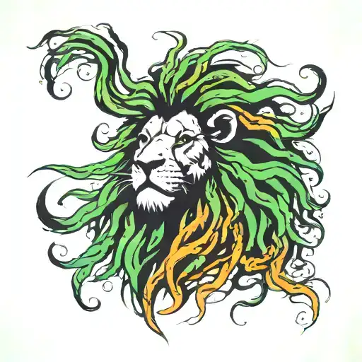rasta lion dreadlocks green smoke green fire tattoo design idea