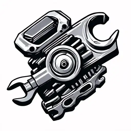 mechanic spanner piston engine intertwined tattoo design idea