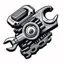 mechanic spanner piston engine intertwined tattoo design idea