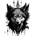 Create a detailed and special tattoo design that reflects the spirit of Shamanism. At the center of the design, a wolf and eagle tattoo design idea