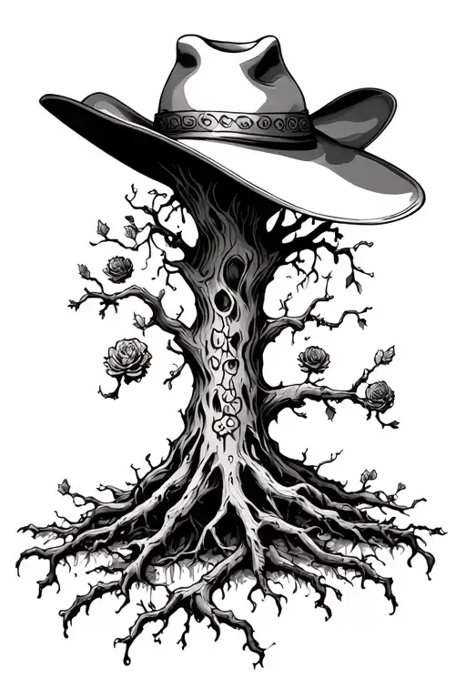 poison tree and cowboy hat tattoo design idea