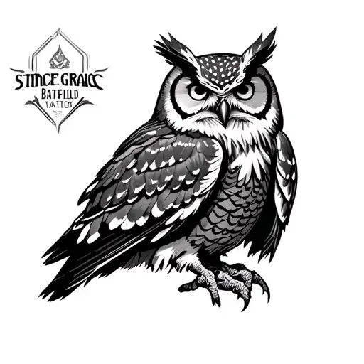 feral grace owl ready for battlefield tattoo design idea