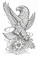 Eagle around broken chains breaking and bursting fireworks and delicate flower tattoo design idea