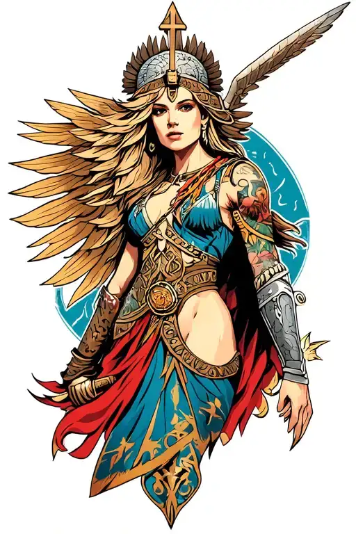 a Christian valkyrie warrior woman tattoo design idea