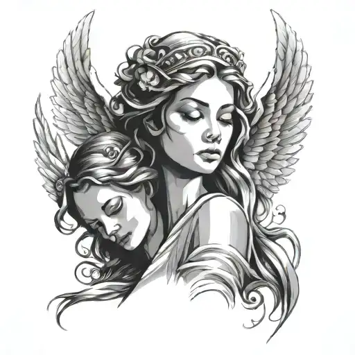 3 angels 1 shooshing 1 closing eyes 1 covering ears tattoo design idea