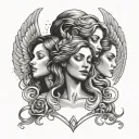 3 angels 1 shooshing 1 closing eyes 1 covering ears tattoo design idea