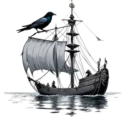 Mannanan Mac Lir as The Ferryman with a crow perched on the mast to represent The Morrigan tattoo design idea
