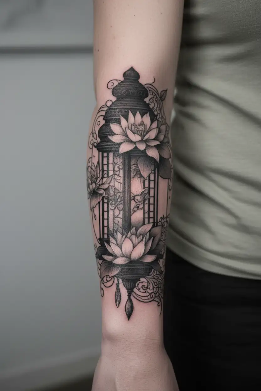 vietnamese lantern lotus flower tattoo design idea