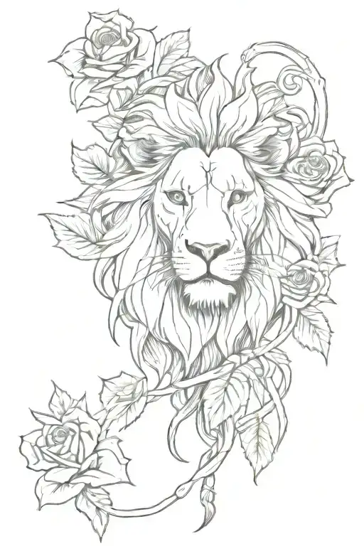 lion and Christian Cross with roses tattoo design idea