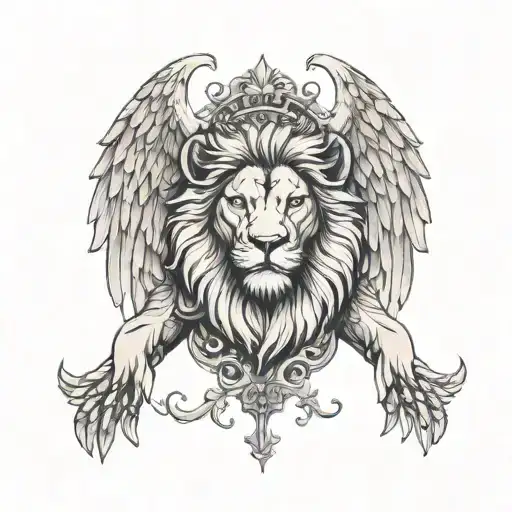 Lion and angels wings tattoo design idea