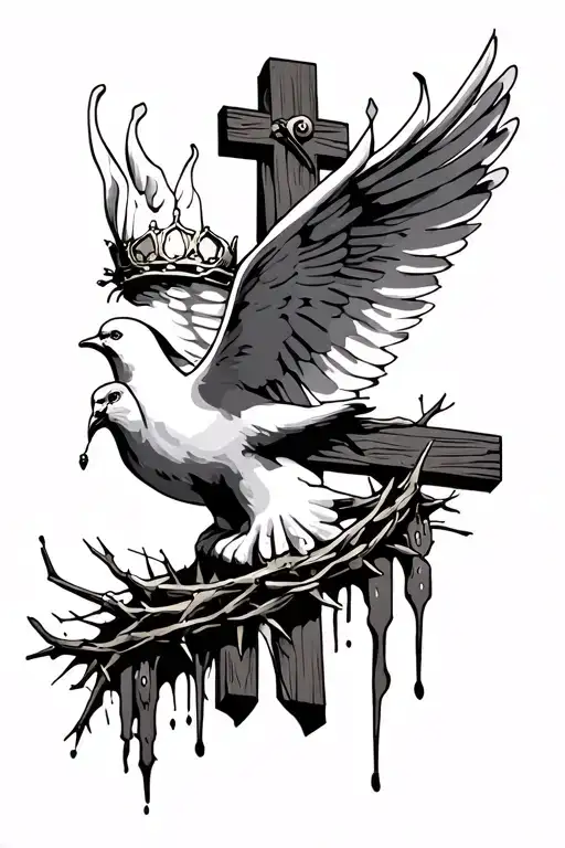 Make a tattoo design with a dove with the crown of thorns in a cross and the three nails to resemble Jesus’ crucifixion tattoo design idea