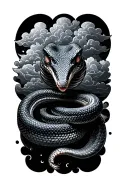 snake with clouds and various shades tattoo design idea