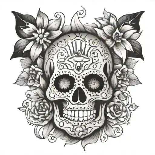 ancient Greek and Mexican sugar skull tattoo design idea