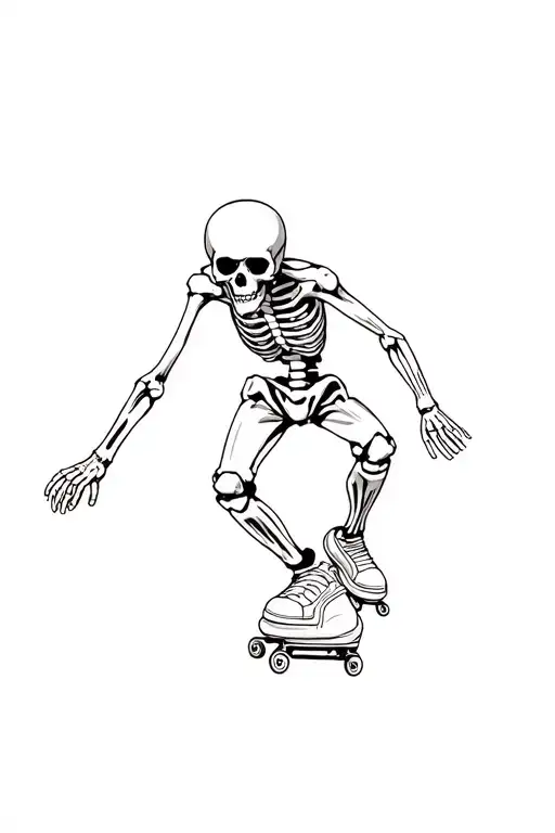 skeleton skating with a Walkman tattoo design idea