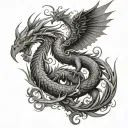 a dragon and a phoenix clashing tattoo design idea