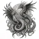 a dragon and a phoenix clashing tattoo design idea