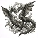 a dragon and a phoenix clashing tattoo design idea