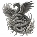 a dragon and a phoenix clashing tattoo design idea