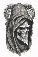hooded reaper hiding face tattoo design idea