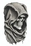 hooded reaper hiding face tattoo design idea