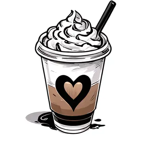 ice coffee cup with heart shape tattoo design idea