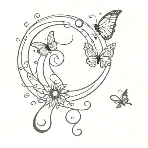  sun, moon, treble clef, butterfly, and phone tattoo design idea
