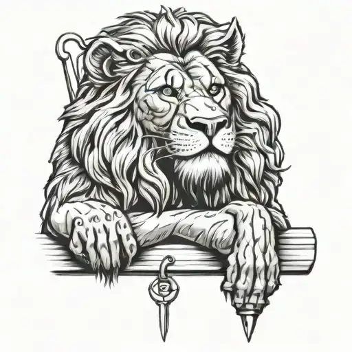 cowardly lion from wizard of oz lying down   next to a ladder with a needle in his arm tattoo design idea