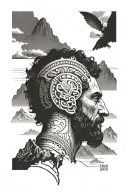 marcus aurelius face with elephant head and mountains behind tattoo design idea