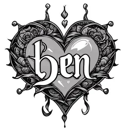  love heart intertwined with the word ben tattoo design idea