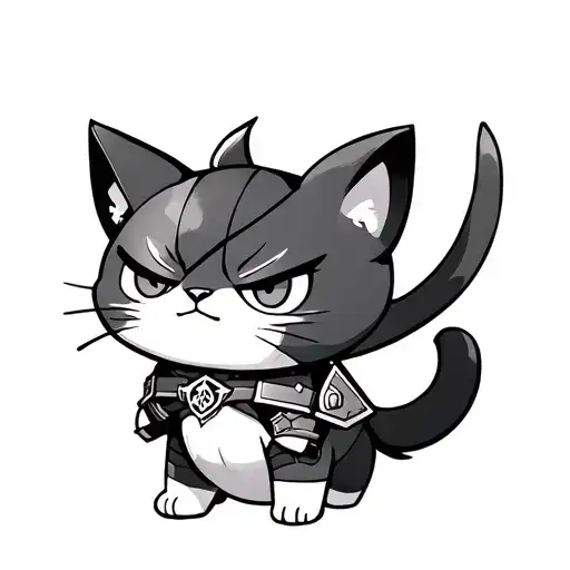 warrior chibi cat cute but angry tattoo design idea