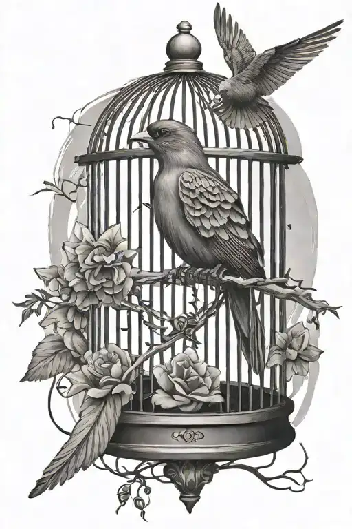 a broken cage and a flying bird tattoo design idea