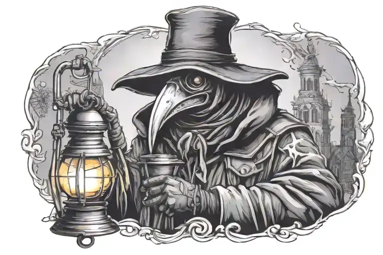 realistic plague doctor holding a lantern tattoo design idea