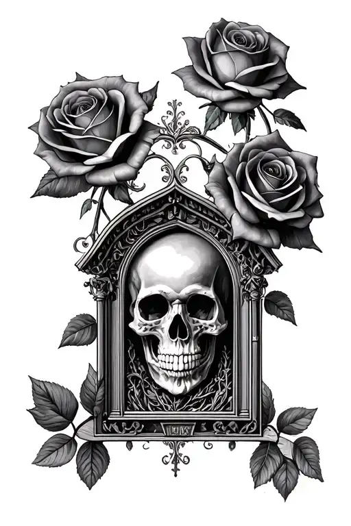 gothic architecture, roses, skulls, tarot cards.  tattoo design idea