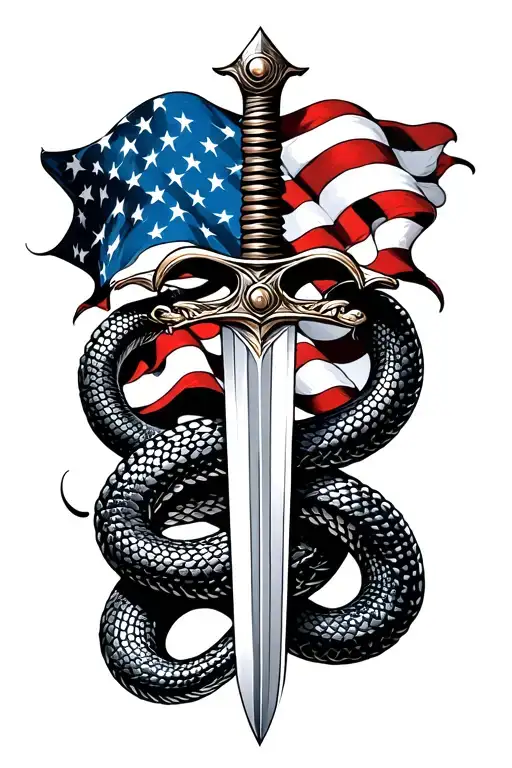 sword and snake with American flag tattoo design idea