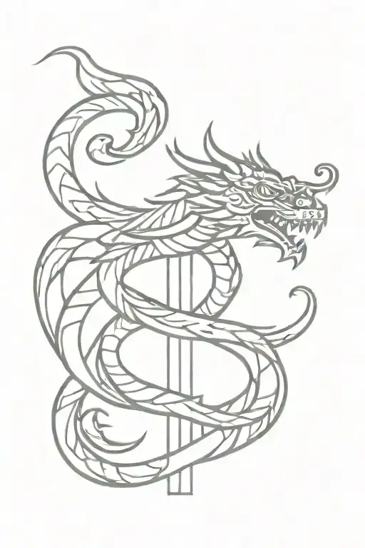 small cross with Aztec dragon wrapped tattoo design idea