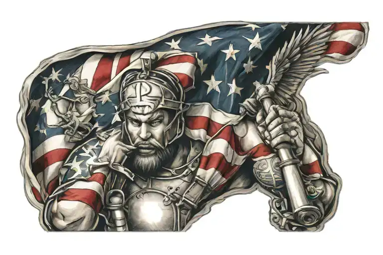 patriotic arm sleeve tattoo design idea