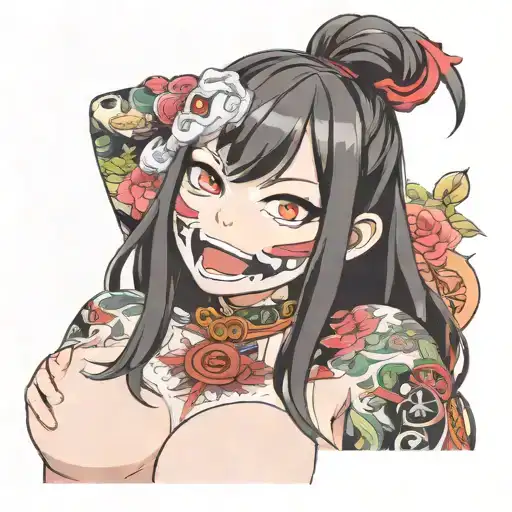nude waifu ahegao yokai gurl tattoo design idea