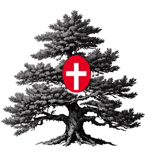 the cedar tree from the Lebanese flag with the cross in the center of it tattoo design idea