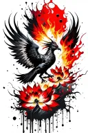 fiery phoenix flying lotus flowers tattoo design idea