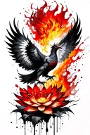fiery phoenix flying lotus flowers tattoo design idea