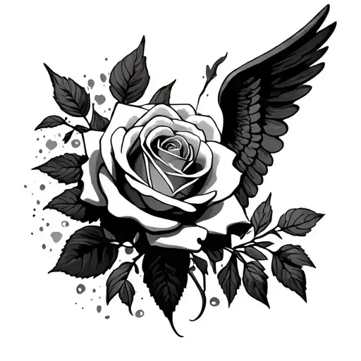 Rose, tombstone and angel watching tattoo design idea