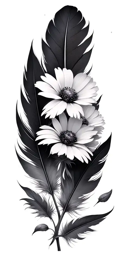 Wild flowers matching feathers tattoo design idea