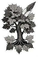 Hazel Tree, oak leaves, Indian arrow tattoo design idea