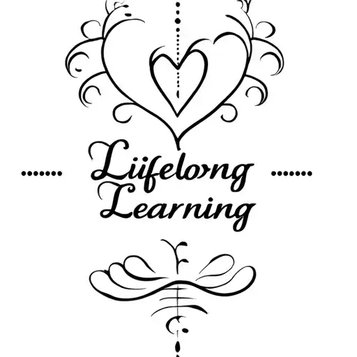 Artistic tattoo with "Lifelong Learning" in an elegant style, integrating heart, mind, and spirit. tattoo design idea