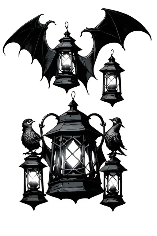dark nazgul 11 ​​lanterns 3 chicks locked up tattoo design idea
