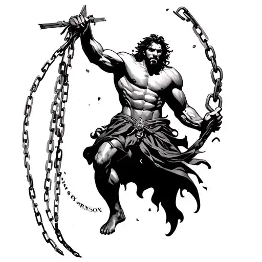 Samson breaking free from chains tattoo design idea