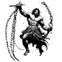 Samson breaking free from chains tattoo design idea