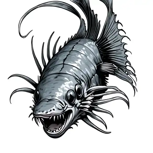 angler fish swimming tattoo design idea